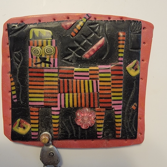 Colorful Striped Cat Brooch with Fish Charm - Picture 3 of 5